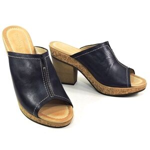 DONNA SOFT 🇮🇹 WOMEN'S NAVY BLUE SOFT LEATHER COMFORT HEELED SUMMER MULES